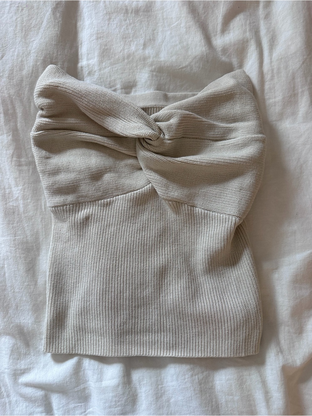 Beige Knit Twist Tube Top